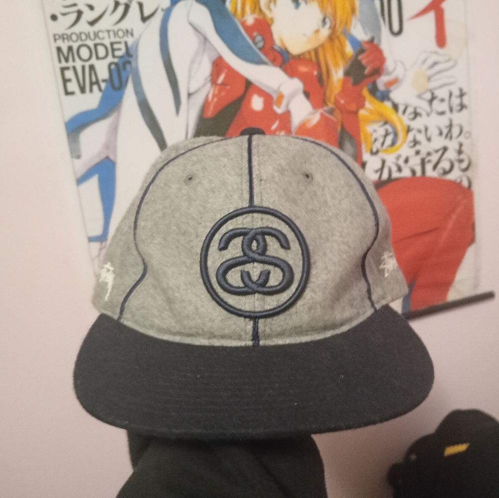 RARE Men's Stussy Grey Hat With Stitched Logo Adjustable Vintage
